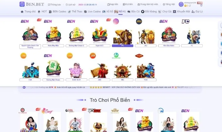 Đa dạng các nhà cung cấp game nổ hũ uy tín hợp tác với nhà cái Benbet