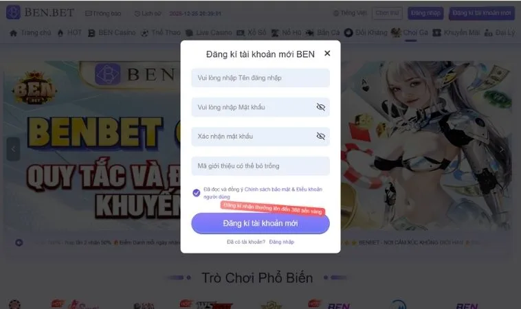Biểu mẫu Đăng ký BenBet