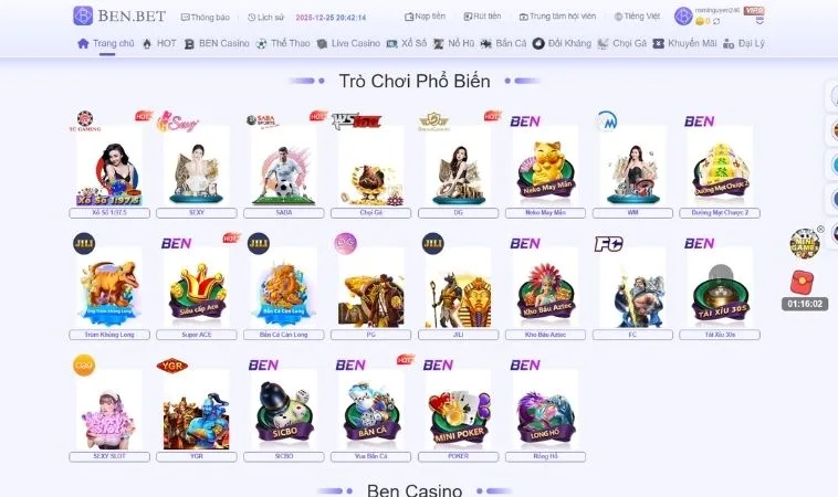 Đa dạng các trò chơi để trải nghiệm tại nhà cái Benbet