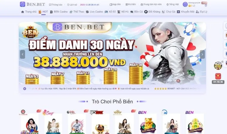 Giao diện trang chủ nhà cái Benbet