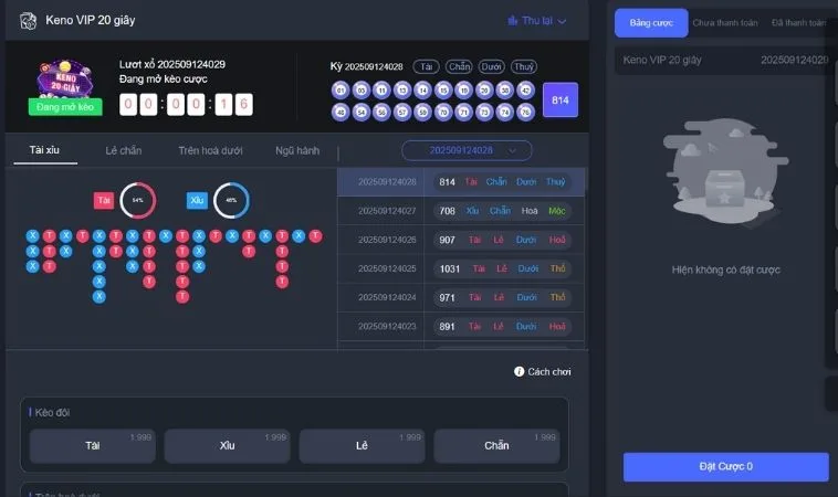 Giao diện chơi game nhanh Keno BenBet